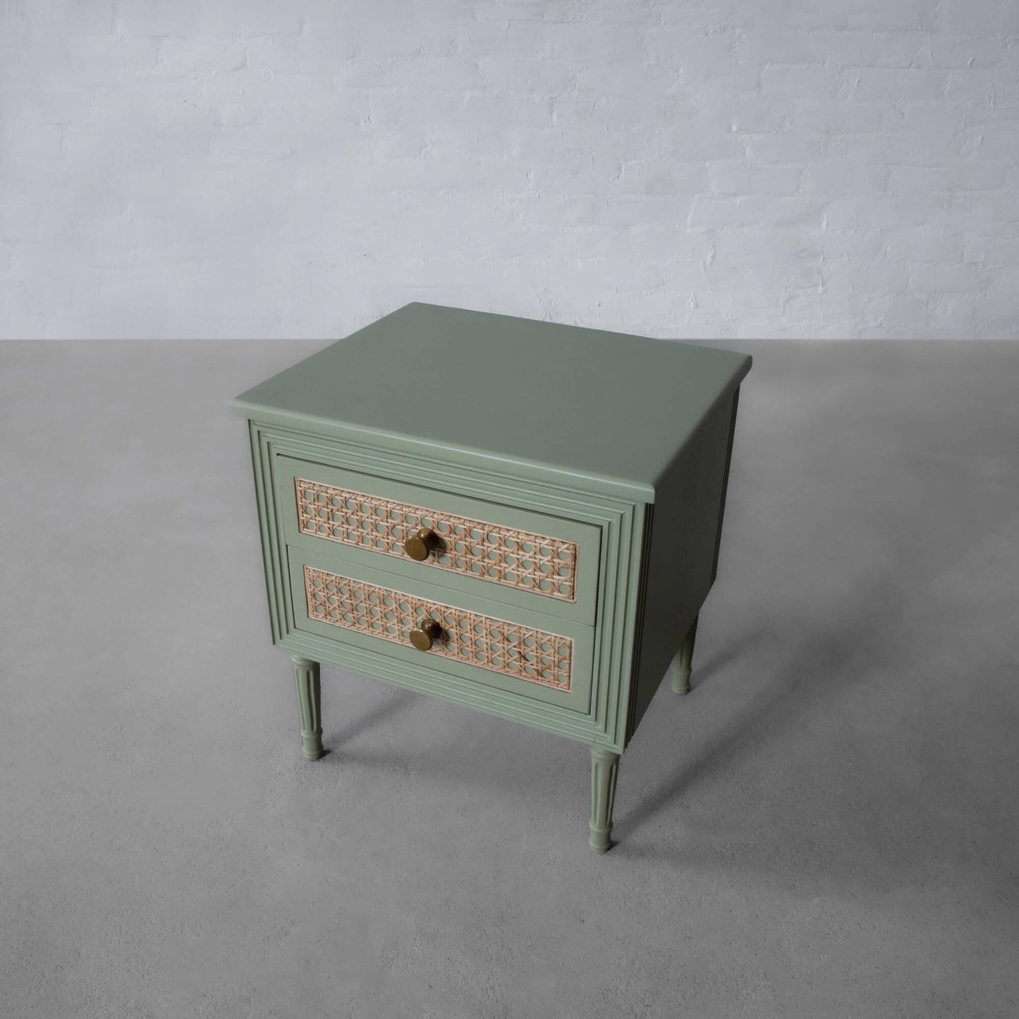 Vodrohome solid wood rattan night stand table sage green - two drawers bed side table night stand 48x41x51 cm S#034 - vodrohome
