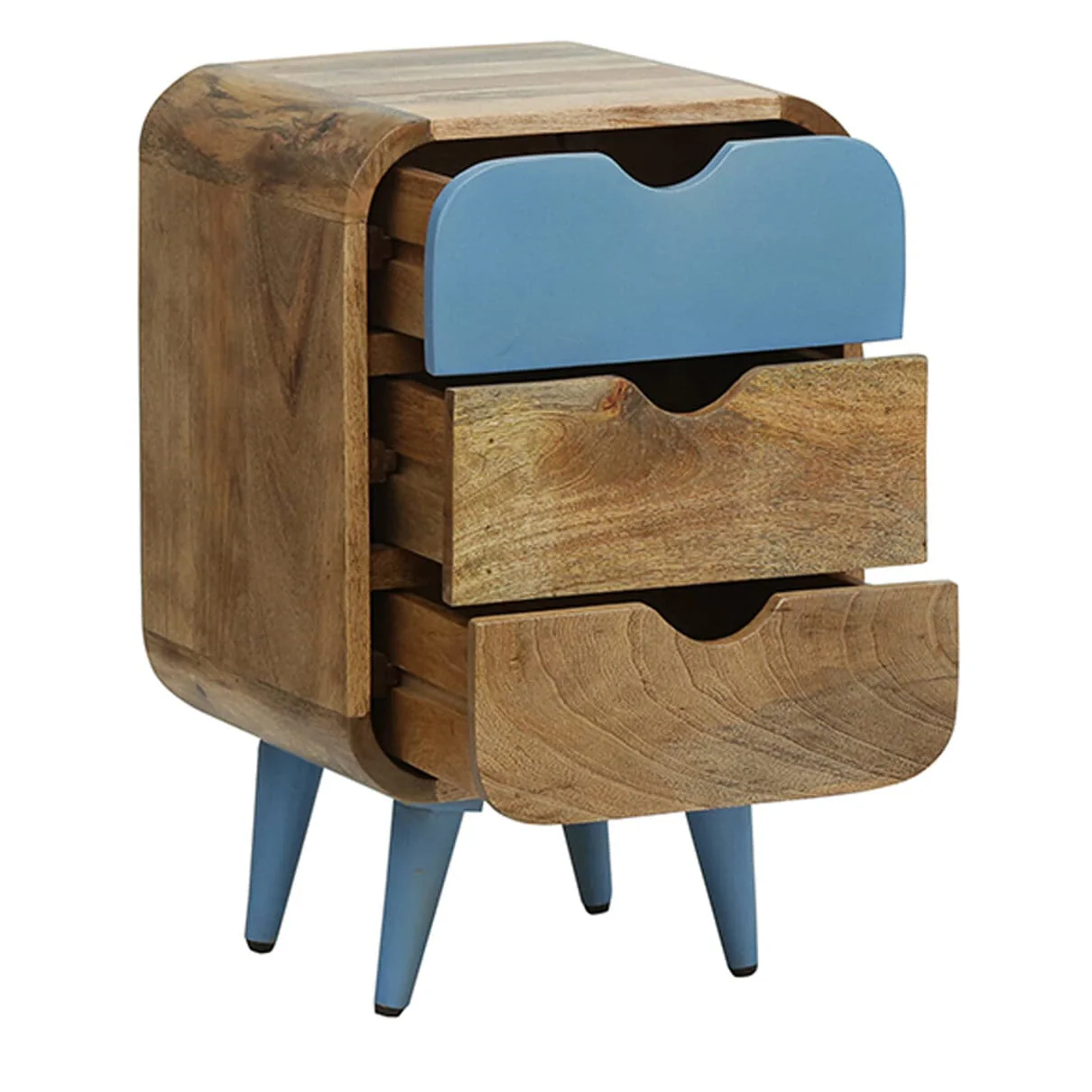 Vodrohome solid wood mango wood bedside table – sea side bedside night stand with three drawer end table 41x35.5x61 cm S#040