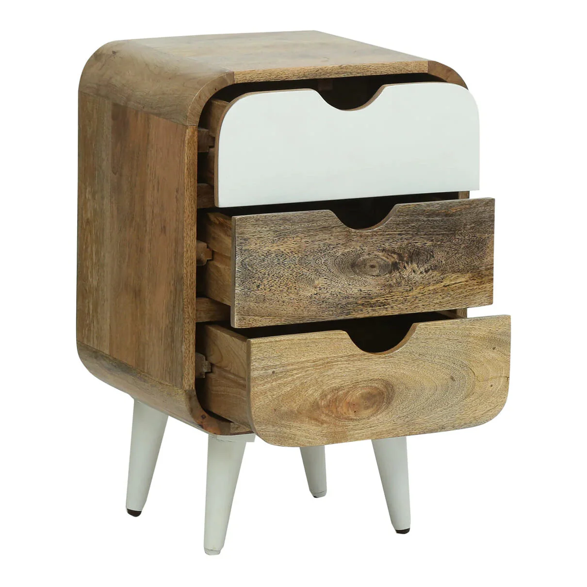 Vodrohome solid wood mango wood bedside table – sea side bedside night stand with three drawer end table 41x35.5x61 cm S#040