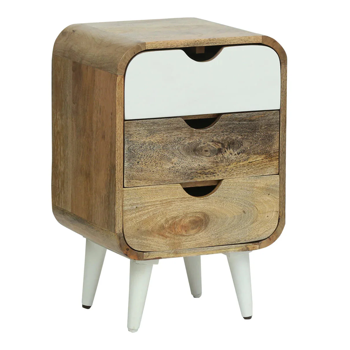 Vodrohome solid wood mango wood bedside table – sea side bedside night stand with three drawer end table 41x35.5x61 cm S#040