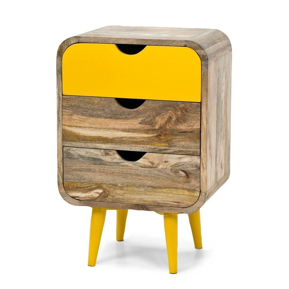Vodrohome solid wood mango wood bedside table – sea side bedside night stand with three drawer end table 41x35.5x61 cm S#040