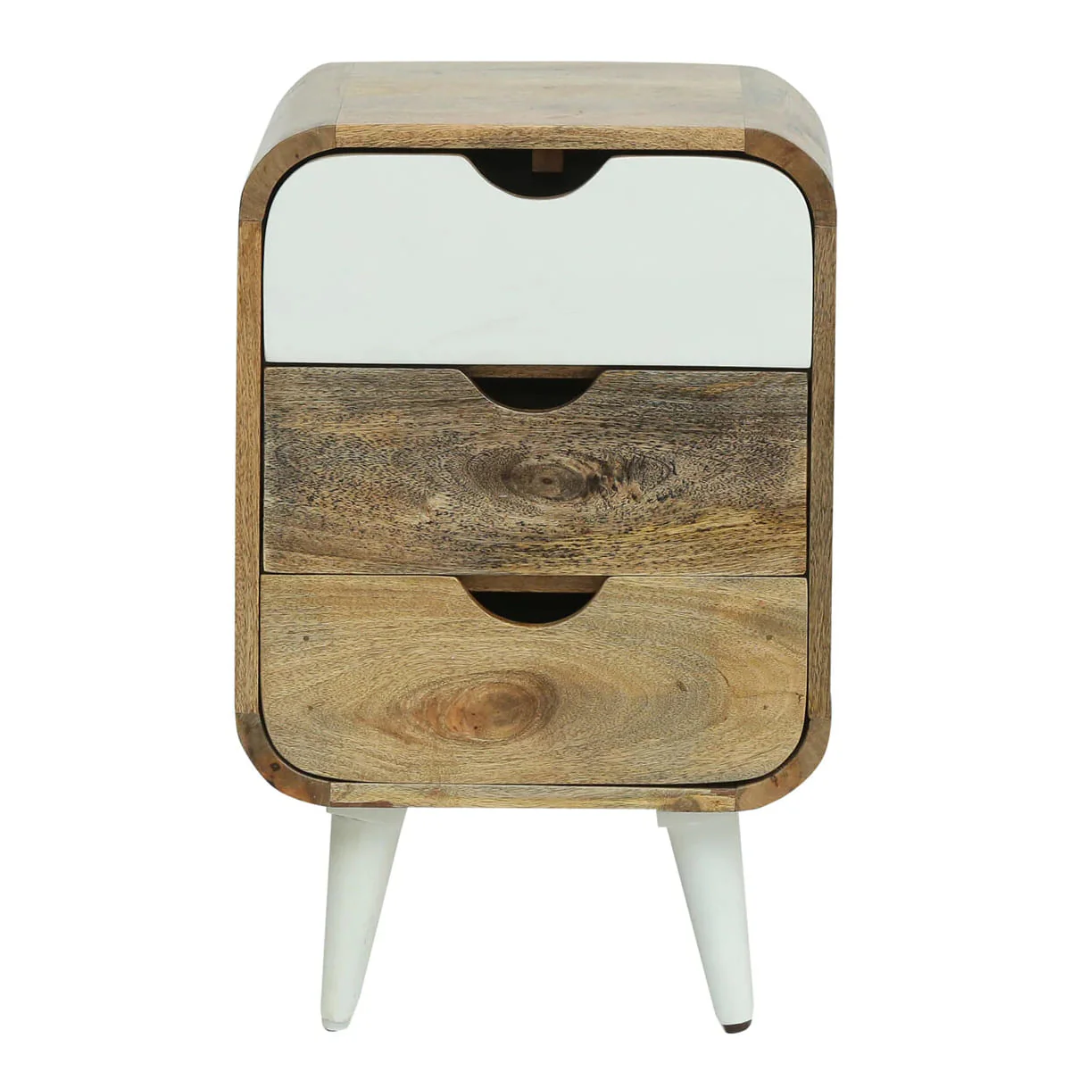 Vodrohome solid wood mango wood bedside table – sea side bedside night stand with three drawer end table 41x35.5x61 cm S#040