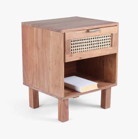Vodrohome Acacia wood bedside table with 1 drawers and an open compartment –modern style night stand 45x40x55 cm S#052