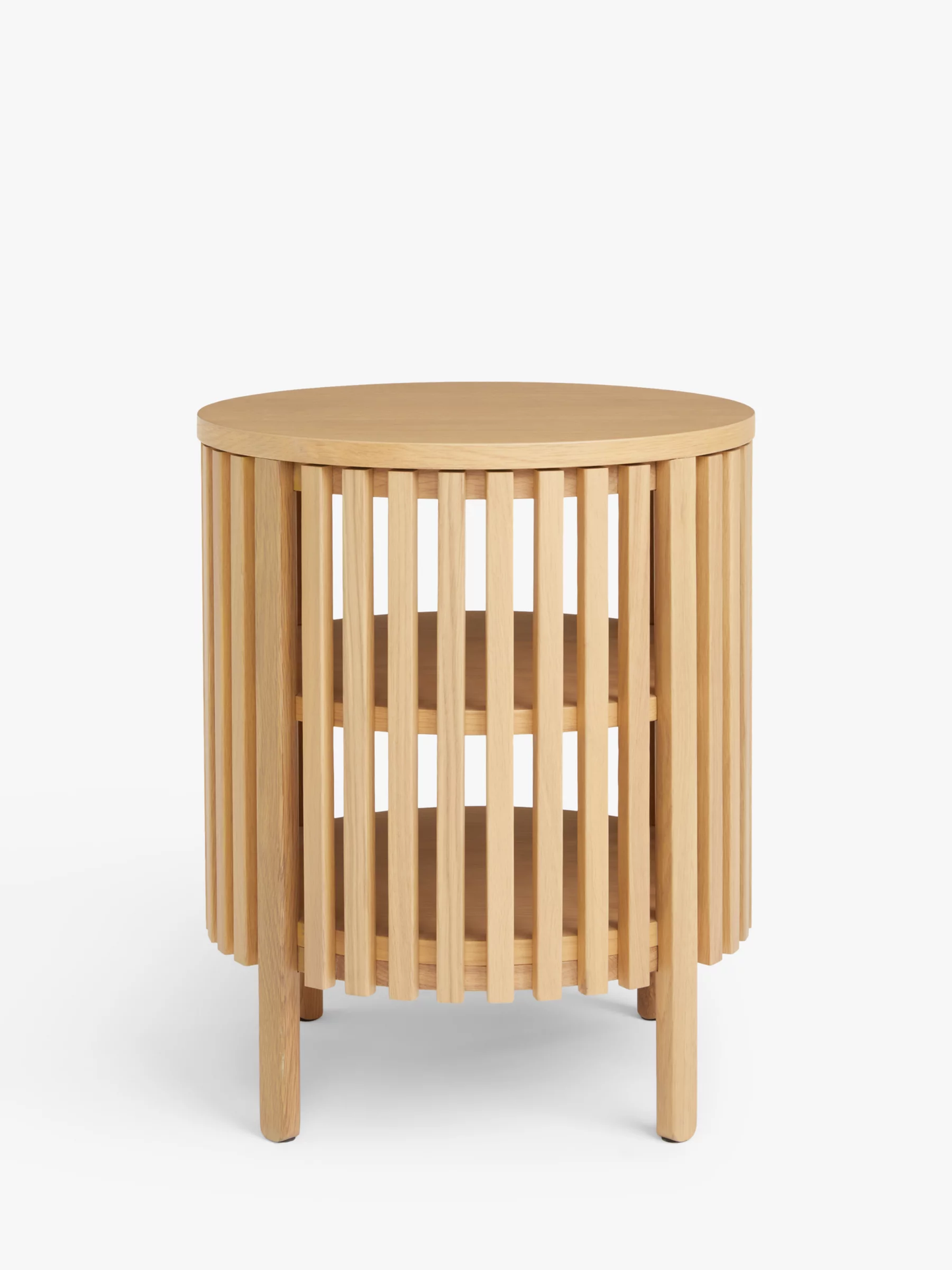 Vodrohome solid wood slatted side table with natural deco –bedsite with open shelf round end table 45x45x55 cm S#054