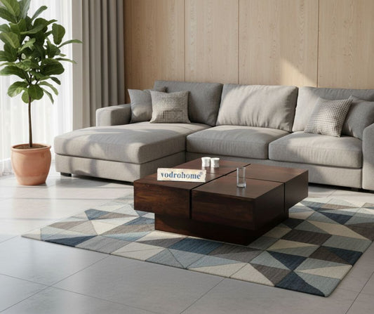 vodrohome Sheesham Wood Square Coffee Table for Living Room Teak Finish – Pedestal Tea table Hall Teapoy Sofa Matching Centre Table Stylish C#008
