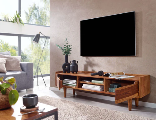 Vodrohome Honey tv unit cabinet with cupboard – solid sheesham wood tvc – tv consol table with set up box shelf TV#015 - vodrohome