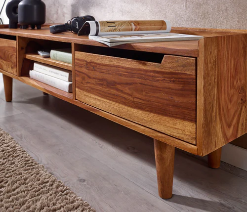 Vodrohome Honey tv unit cabinet with cupboard – solid sheesham wood tvc – tv consol table with set up box shelf TV#015 - vodrohome