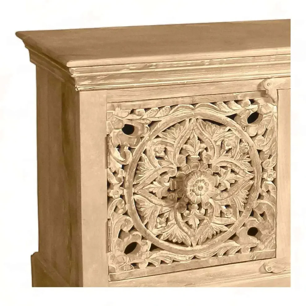 Vodrohome Luxurious tv unit cabinet – entertainment unit - solid mango wood carved tvc – tv consol table with set up box shelf classic style 183x38x61 cm TV#019 - vodrohome