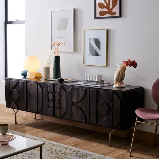 Vodrohome mango wood tv unit consol with storage – bohemian tv cabinet entertainment unit  172x48x68cm TV#028