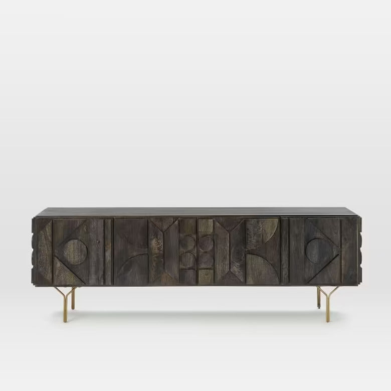 Vodrohome mango wood tv unit consol with storage – bohemian tv cabinet entertainment unit 172x48x68cm TV#028