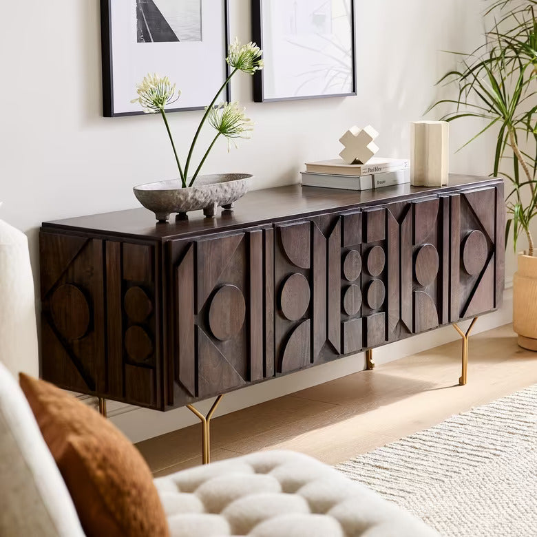 Vodrohome mango wood tv unit consol with storage – bohemian tv cabinet entertainment unit 172x48x68cm TV#028