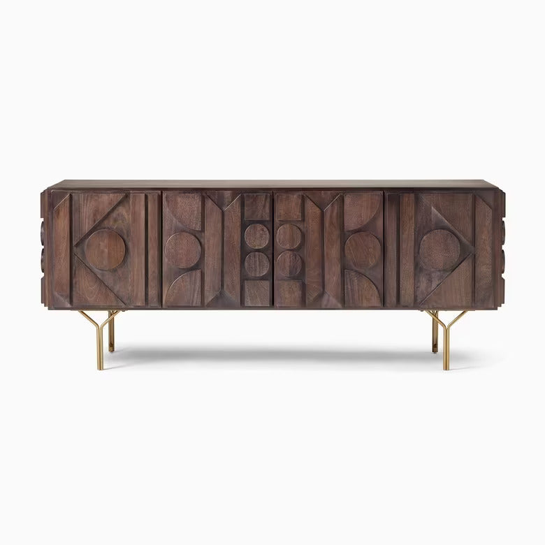 Vodrohome mango wood tv unit consol with storage – bohemian tv cabinet entertainment unit 172x48x68cm TV#028