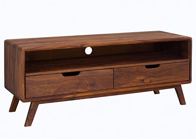 Vodrohome modern tv unit cabinet with two drawer and set up box shelf – solid sheesham wood tvc in honey finish 120x40x50 cm TV#003 - vodrohome