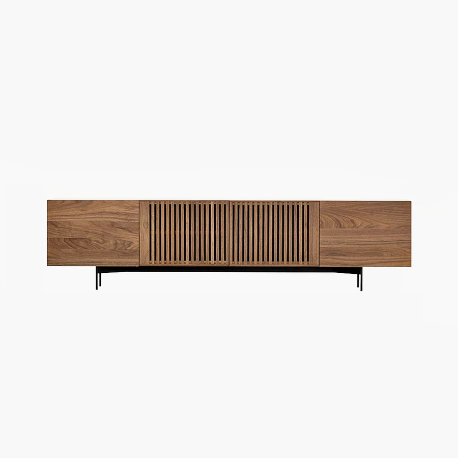 Vodrohome modern tv unit cabinet with 8 compartments – solid acacia wood tvc in walnut finish – tv consol table TV#006 - vodrohome