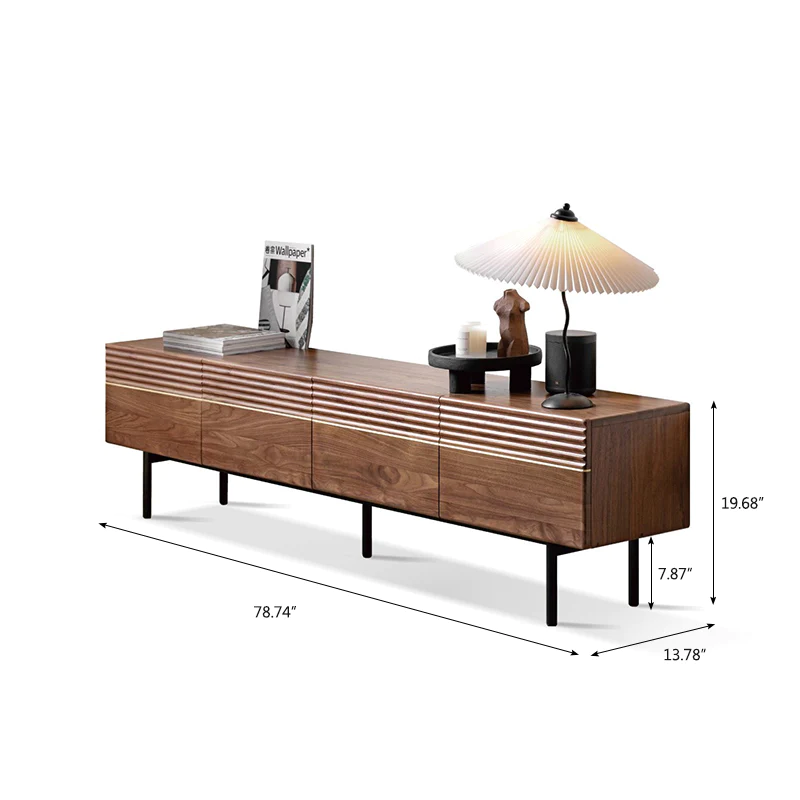 Vodrohome modern tv unit cabinet walnut finish – solid acacia wood tvc in – tv consol table with set up box shelf TV#009 - vodrohome