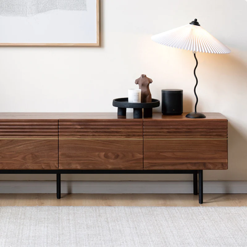 Vodrohome modern tv unit cabinet walnut finish – solid acacia wood tvc in – tv consol table with set up box shelf TV#009 - vodrohome