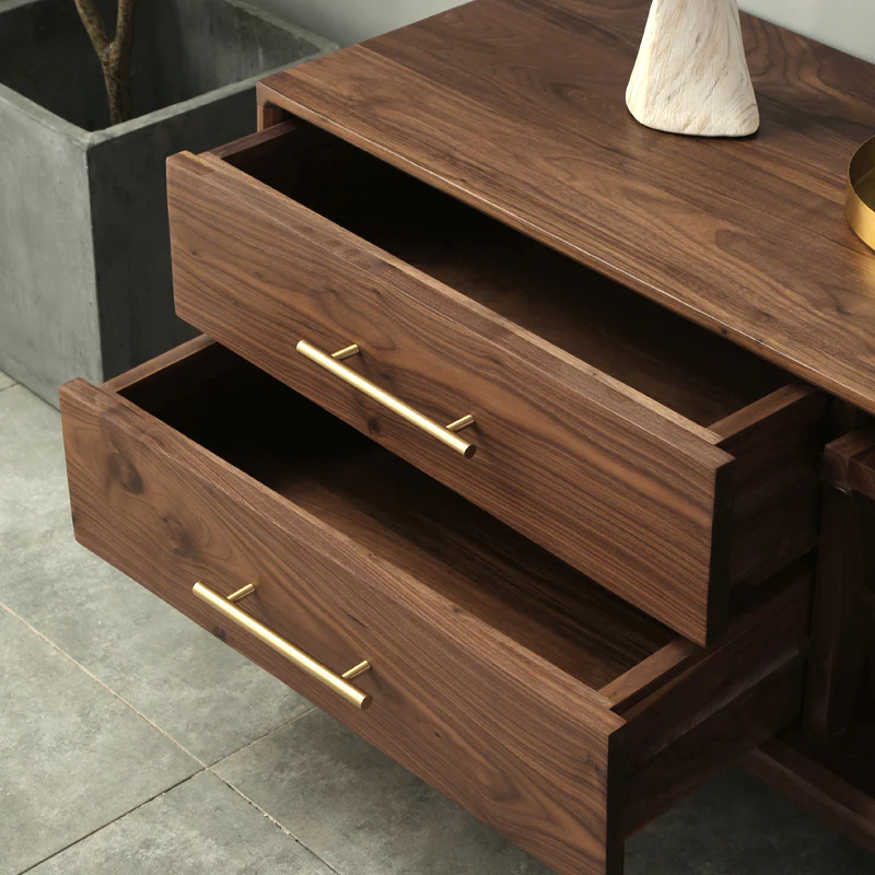 Vodrohome modern tv unit cabinet walnut finish – solid acacia wood tvc with Flip-Up Doors – tv consol table with set up box shelf TV#010 - vodrohome