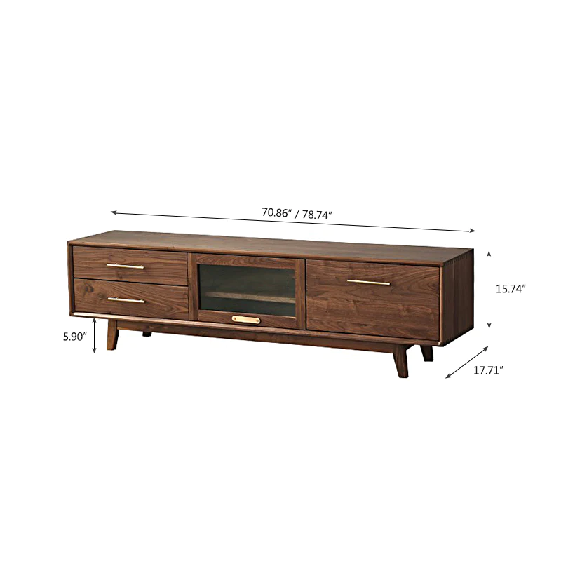 Vodrohome modern tv unit cabinet walnut finish – solid acacia wood tvc with Flip-Up Doors – tv consol table with set up box shelf TV#010 - vodrohome