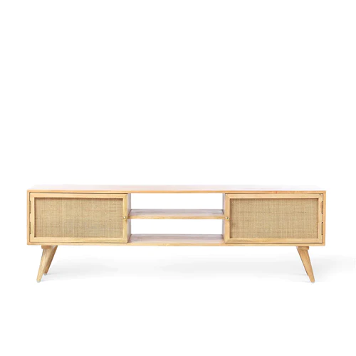 Vodrohome modern tv unit cabinet– solid mango wood tvc 2 cupboards – tv consol table with set up box shelf TV#013 - vodrohome