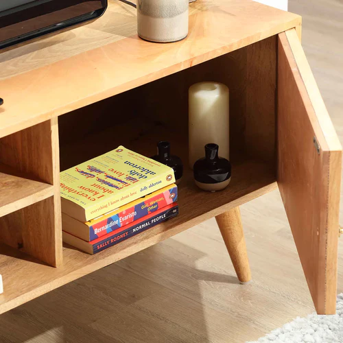 Vodrohome modern tv unit cabinet– solid mango wood tvc 2 cupboards – tv consol table with set up box shelf TV#013 - vodrohome