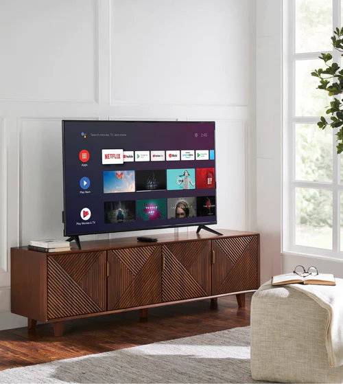 Vodrohome luxury tv unit cabinet with geometrical design– solid sheesham wood tvc– tv consol table with set up box shelf TV#014 - vodrohome