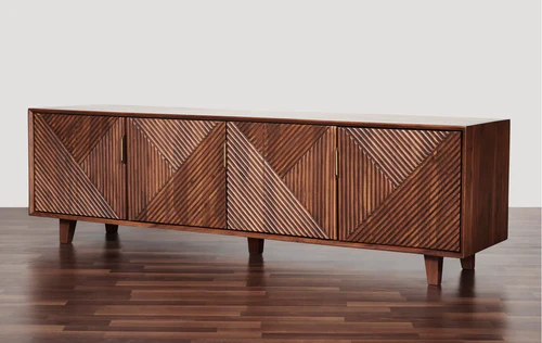 Vodrohome luxury tv unit cabinet with geometrical design– solid sheesham wood tvc– tv consol table with set up box shelf TV#014 - vodrohome