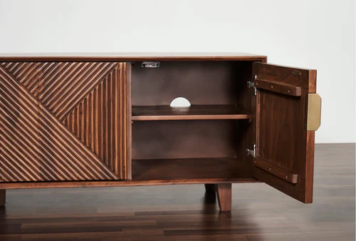 Vodrohome luxury tv unit cabinet with geometrical design– solid sheesham wood tvc– tv consol table with set up box shelf TV#014 - vodrohome