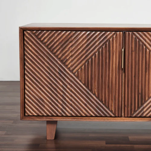 Vodrohome luxury tv unit cabinet with geometrical design– solid sheesham wood tvc– tv consol table with set up box shelf TV#014 - vodrohome