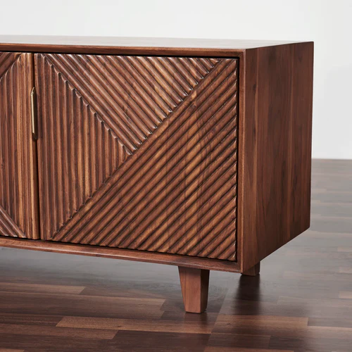 Vodrohome luxury tv unit cabinet with geometrical design– solid sheesham wood tvc– tv consol table with set up box shelf TV#014 - vodrohome