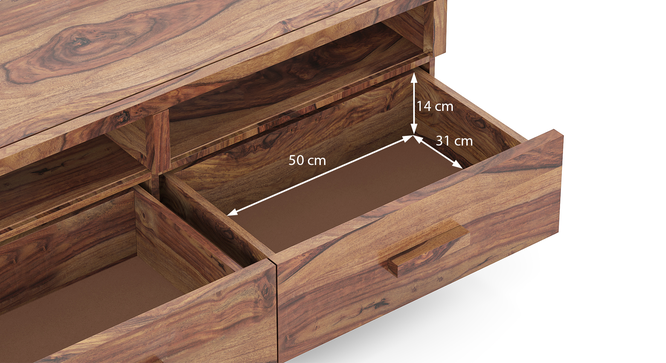 Vodrohome tv unit cabinet with 3 drawers – solid sheesham wood entertainment unit - tv consol table with open set up box shelf 175 x 41 x 43 cm TV#018 - vodrohome