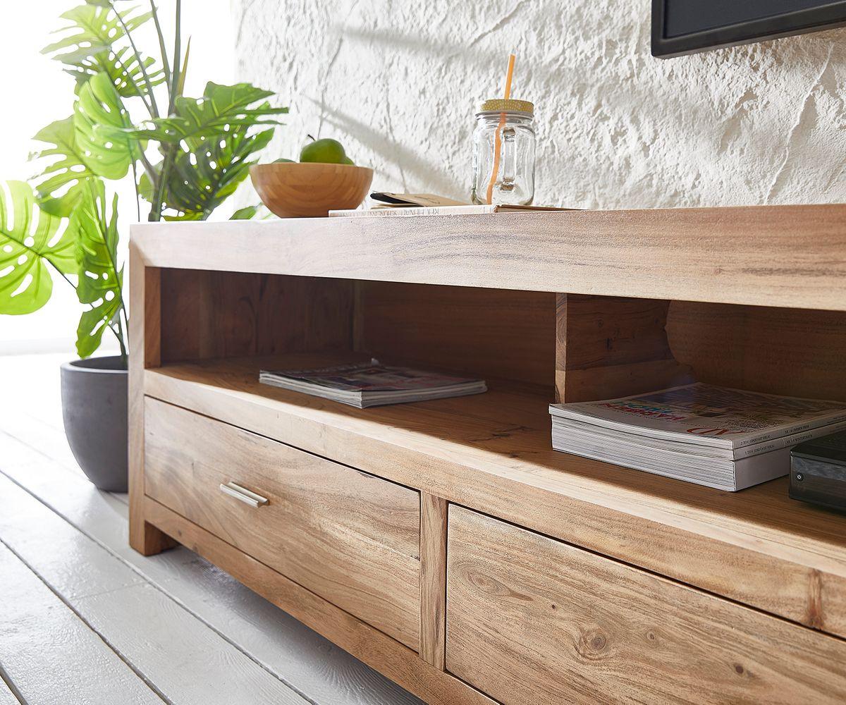 Vodrohome tv unit cabinet with 3 drawers – solid sheesham wood entertainment unit - tv consol table with open set up box shelf 175 x 41 x 43 cm TV#024 - vodrohome