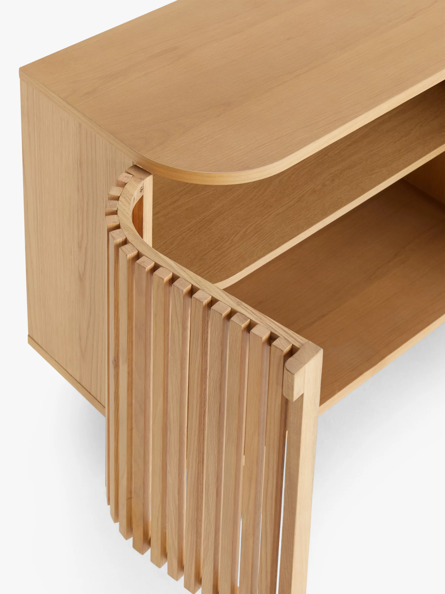 Vodrohome modern tv unit cabinet natural finish – solid mango wood slatted tvc – tv consol table with set up box with storage TV#030