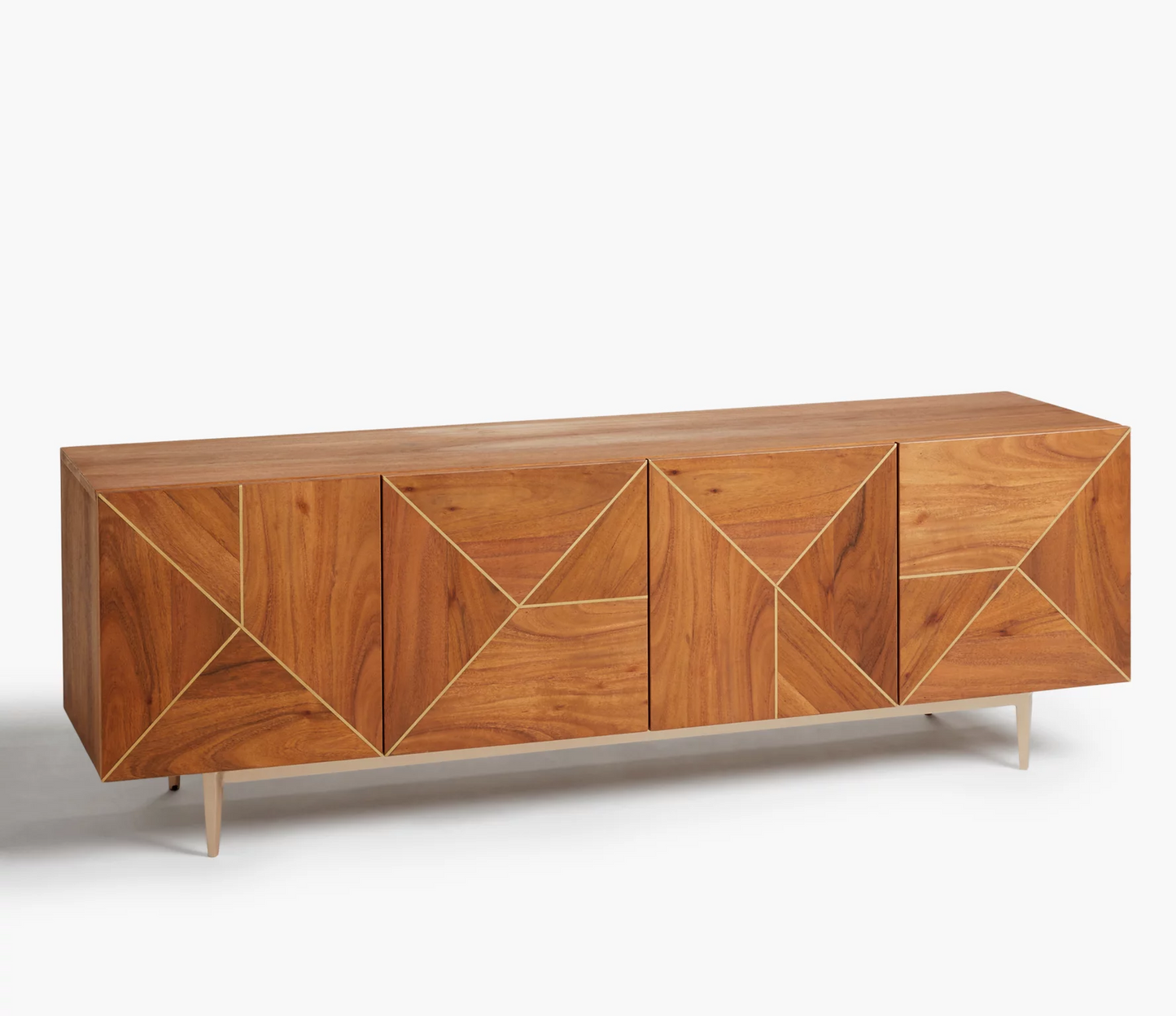 Vodrohome luxury tv unit cabinet with geometrical design– solid Acacia wood tvc with iron base – tv consol table with set up box shelf TV#031