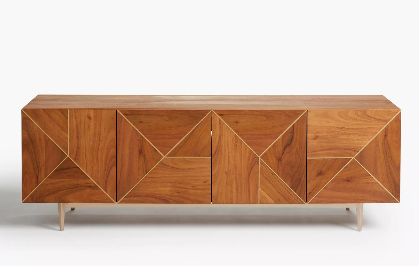 Vodrohome luxury tv unit cabinet with geometrical design– solid Acacia wood tvc with iron base – tv consol table with set up box shelf TV#031
