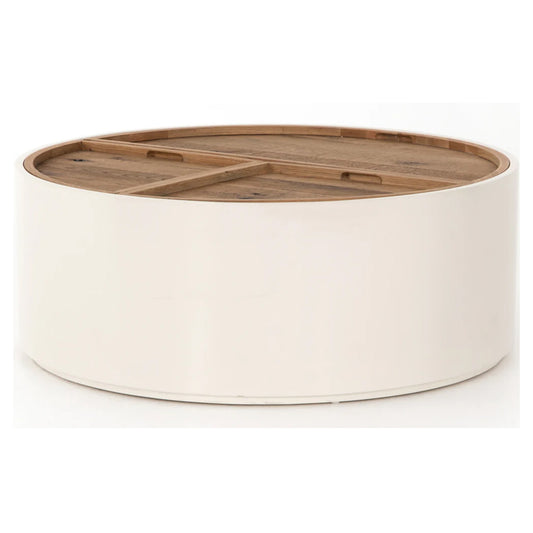 Vodrohome Drum Coffee Table – Trunk center table with storage – solid Mango wood coffee table living room C#022 - vodrohome