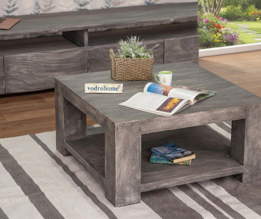 vodrohome Sheesham Wood Square Coffee Table With Storage Shelf For Living Room Natural Finish – Tea Table In Contemprory Style For Confrence Room C#010
