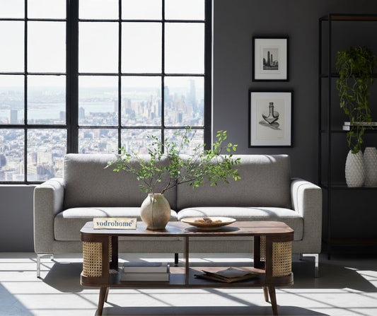 vodrohome Rattan Coffee Table With storage – cane center table with shelf for storage – bohemian solid mango wood coffee table for office and living room C#061