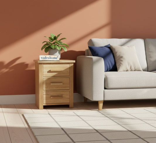 Vodrohome Solid Acacia wood night stand table modern - three drawers bed side table 47x42x60 cm S#030