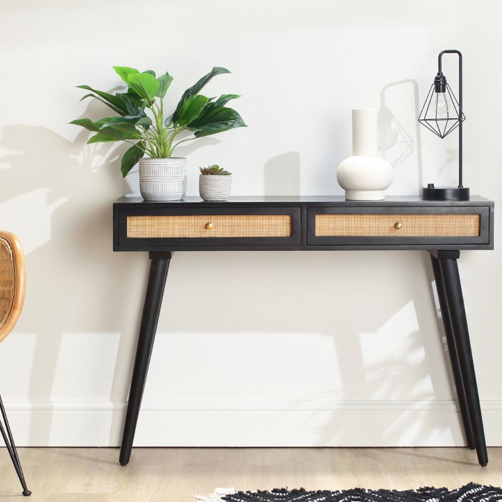 Vodrohome 2 Drawer cane consol table for hallway - rattan console tables for entryway CO#004 - vodrohome