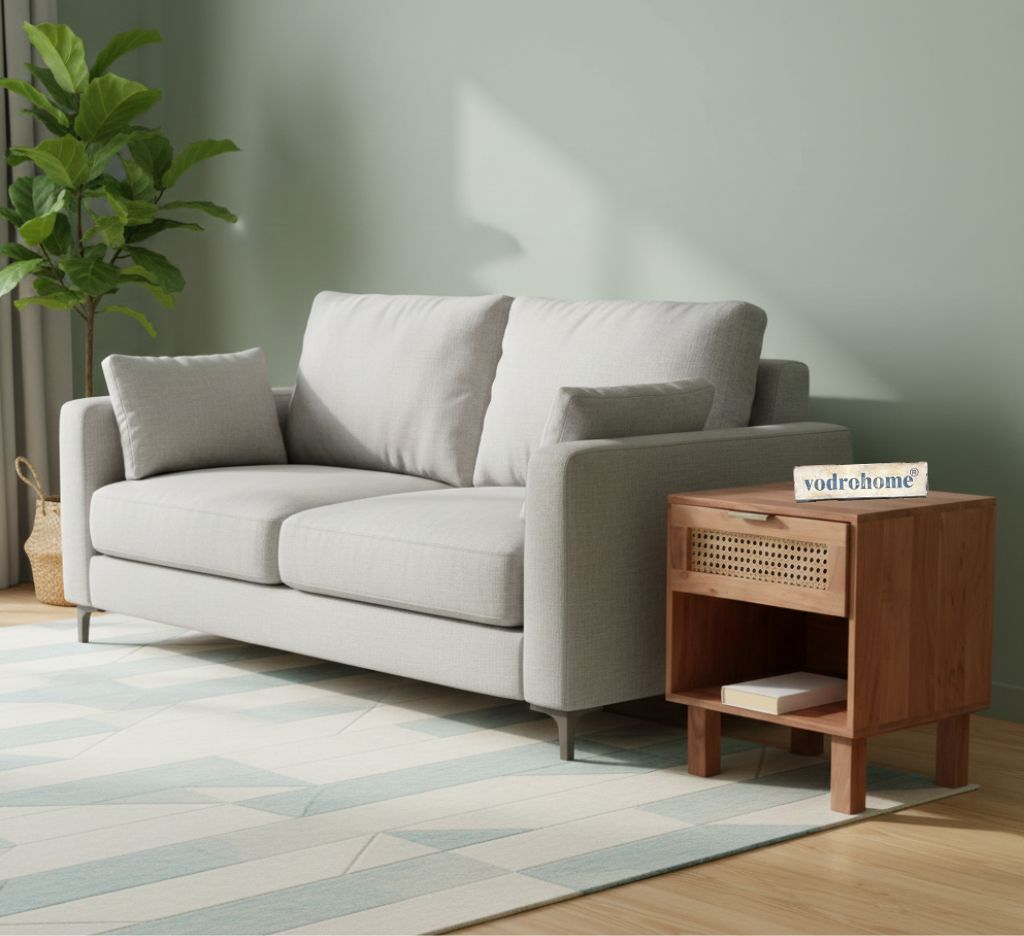Vodrohome Acacia wood bedside table with 1 drawers and an open compartment –modern style night stand 45x40x55 cm S#052