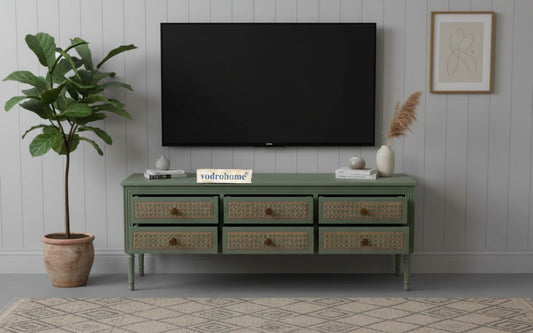 vodrohome SUMMER GARDEN TV UNIT with 1 flip up door and 5 drawers - tv consol table – Tv Cabinet Entertainment unit 128 x 41 x 51 TV#025