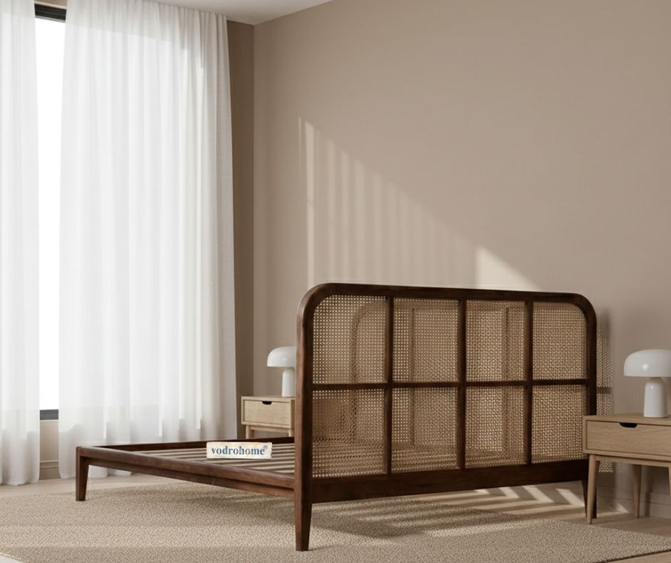 Vodrohome Jodhana Rattan Cane Bed in Mango Wood B#008