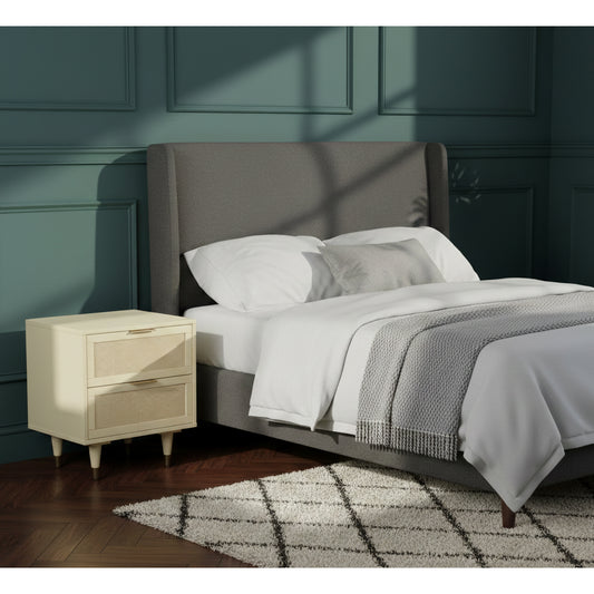 Vodrohome Solid wood rattan bedside table - two drawers bed side end table 50x43x56cm S#006