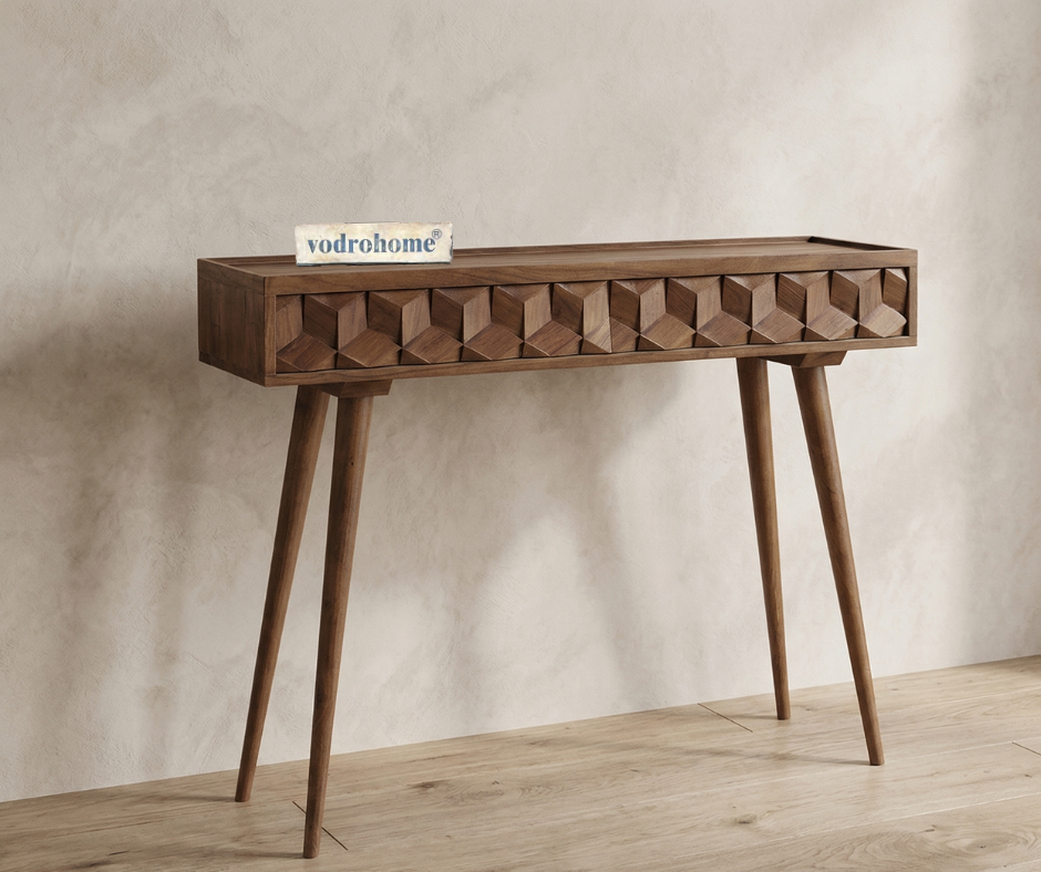 vodrohome Geometric Acacia Console Table with 2 Drawers – acacia wood 3 drawer consol – entryway / hallway table CO#009