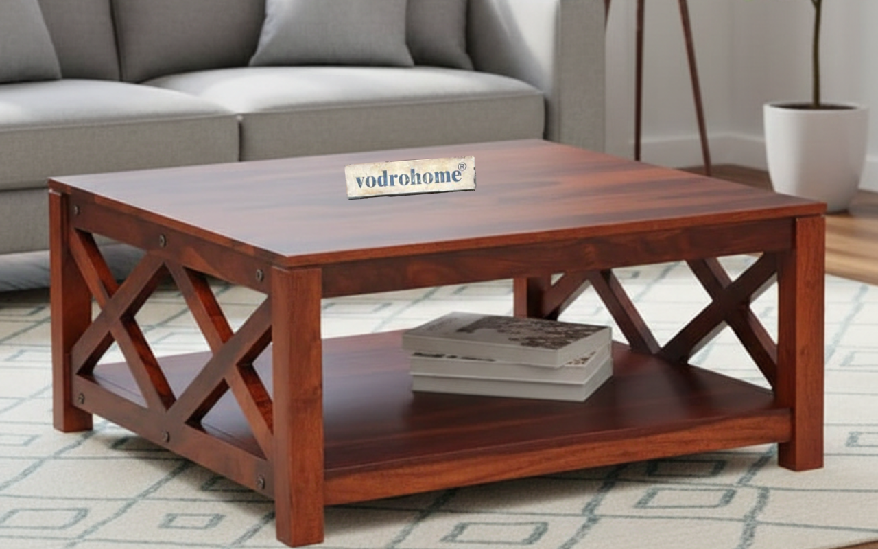 vodrohome Solid Sheesham Wood Wooden Coffee Table Centre Table for Living Room | Teapoy Center Table for Home (Honey Finish) C#006