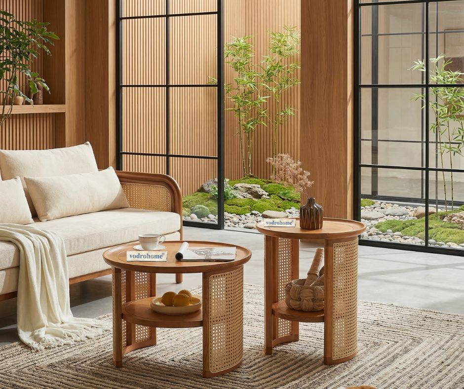 Rattan Coffee Table Set with Side Table Mango Wood – vodrohome