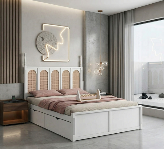 Elevate Your Bedroom with the vodrohome® Sisley Rattan Bed with Drawer Storage