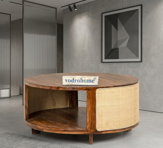 Vodrohome Cane Solid Wood Coffee Table – A Stylish Blend of Functionality and Elegance