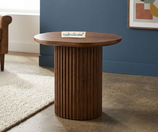 Vodrohome Fluted Table – A Stylish Mango Wood Side Table for Modern Living Rooms