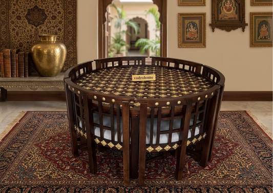 Vodrohome Sheesham Solid Wood Dining Set – Heritage Round Dining Set for 6 & 4 Seater
